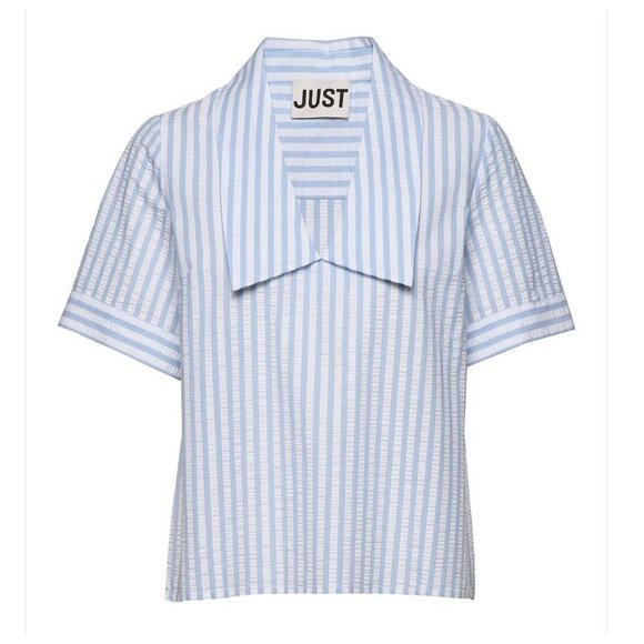 Just Female Seersucker Blue and White Striped Blouse - Picture 8 of 8